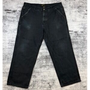 Stanley Mens Black Cotton Duck Canvas Carpenter Work Pants 40x30 Distressed